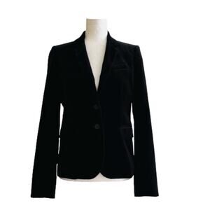 J. Crew Black Velvet Pockets Schoolboy Lined Blazer Jacket Size 4 Tall